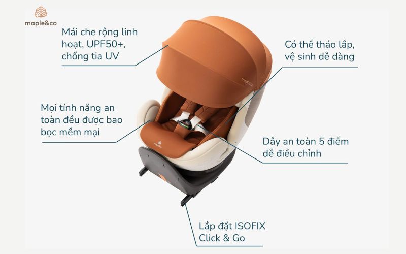 Đặc điểm nổi bật của ghế ô tô cho bé Maple&Co dành cho xe sang